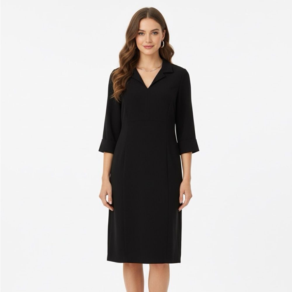 Nina McLemore Double Knit Ponte Dress Size 10 Black Lined Stretch Lagenlook